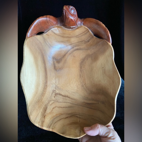 Sea Turtle Fruit Bowl Hand Carved Wood Coastal Cottage Decor Gift - Picture 6 of 10